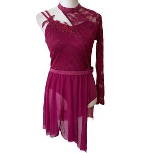 Weissman Burgundy One Arm Lyrical Dance Costume Size Child XL